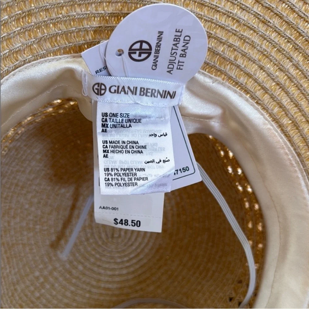 Giani Bernini Tan Straw Hat with Wide Brim and Lacy Band